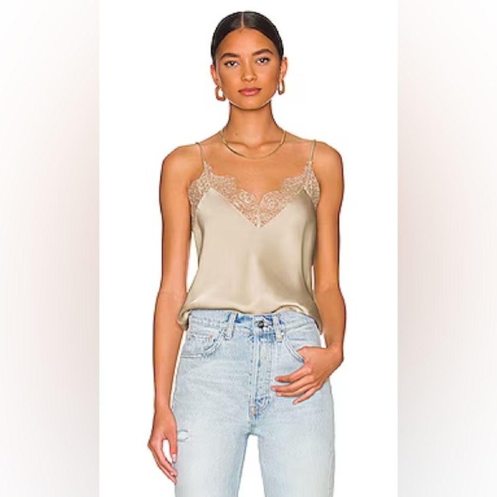 Anine Bing Satin Lace Trim Camisole in Champagne